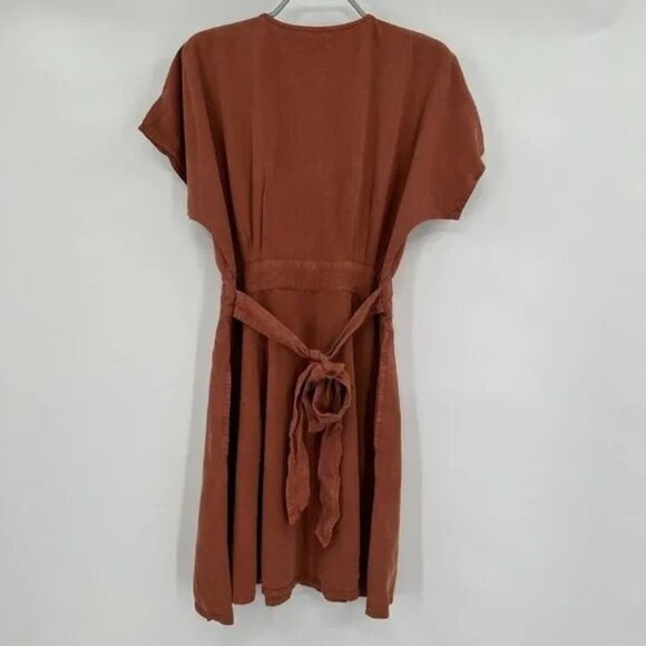 Quince Vintage Wash Tencel Button Front Dress with Tie Waist sz XL Terracotta - Picture 3 of 5